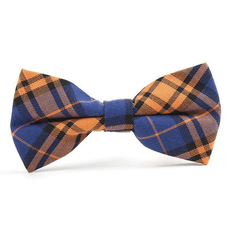 Men's Trendy Plaid Pattern Bow Tie Handkerchief Necktie