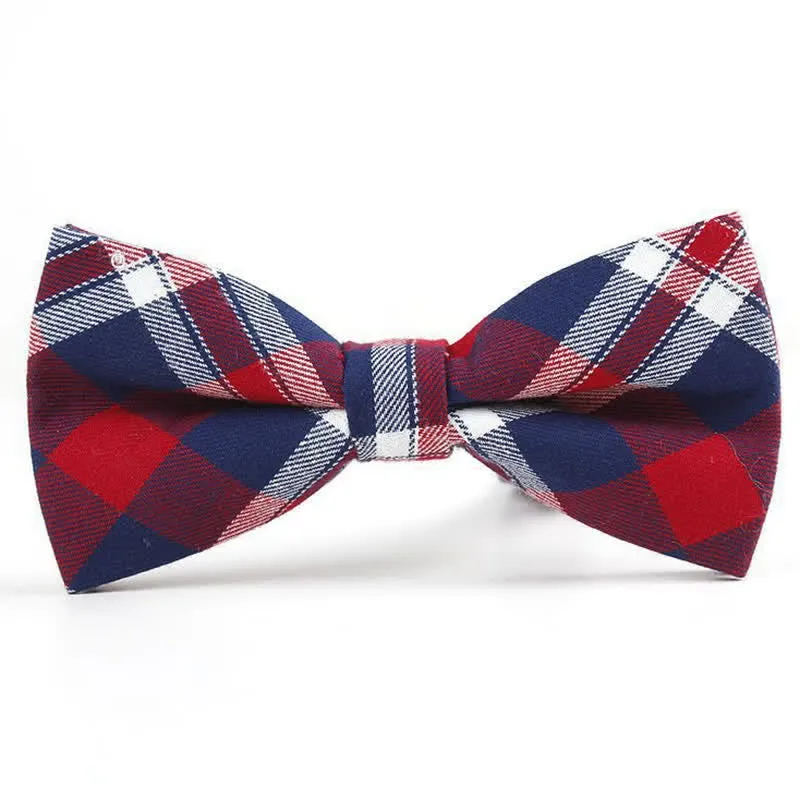 Men's Trendy Plaid Pattern Bow Tie Handkerchief Necktie