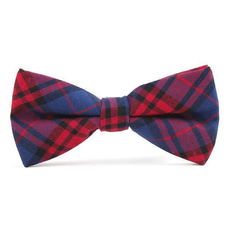 Men's Trendy Plaid Pattern Bow Tie Handkerchief Necktie