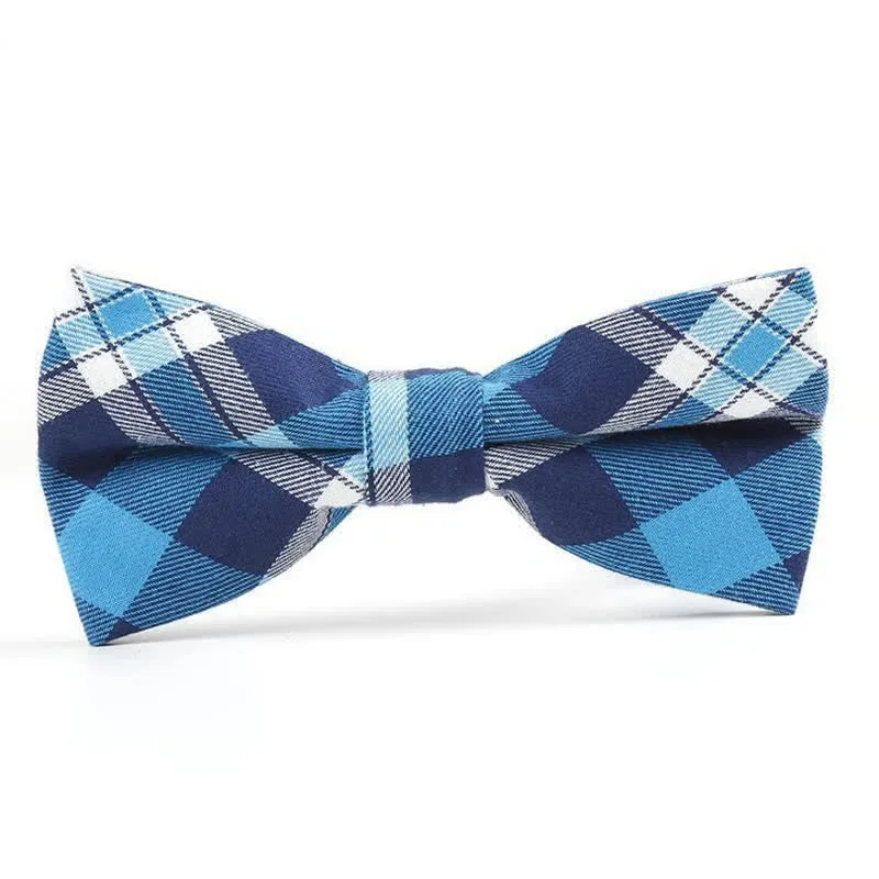 Men's Trendy Plaid Pattern Bow Tie Handkerchief Necktie