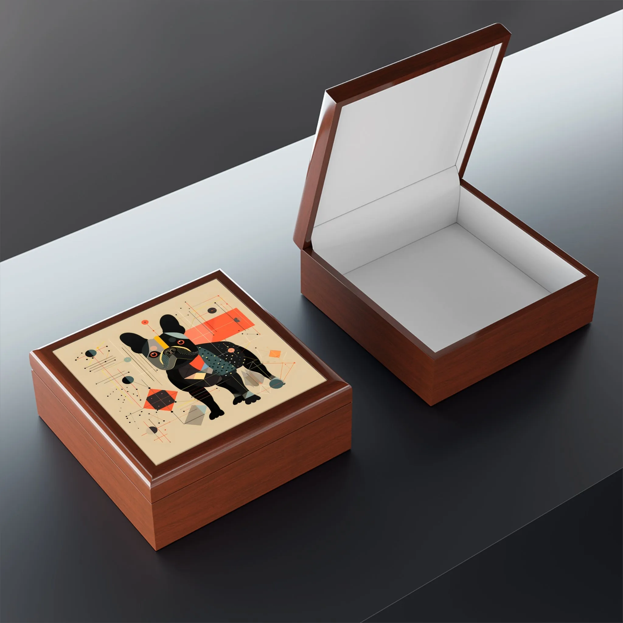 Mid-Century Modern French Bulldog Artwork Gift and Jewelry Box