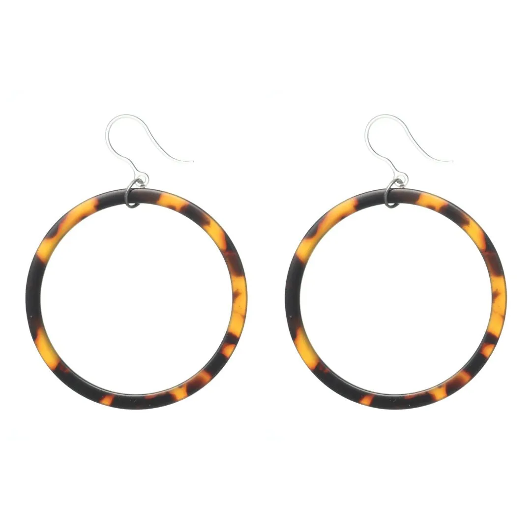 Multicolor Celluloid Hoop Dangles Hypoallergenic Earrings for Sensitive Ears Made with Plastic Posts