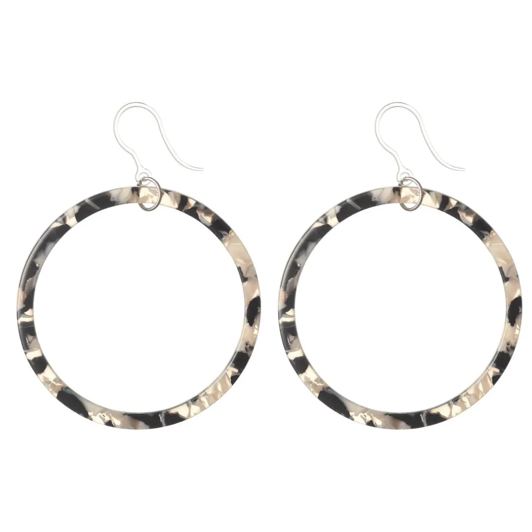 Multicolor Celluloid Hoop Dangles Hypoallergenic Earrings for Sensitive Ears Made with Plastic Posts