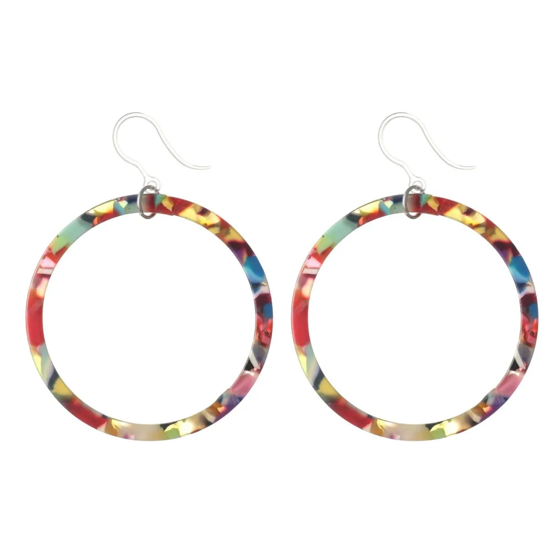 Multicolor Celluloid Hoop Dangles Hypoallergenic Earrings for Sensitive Ears Made with Plastic Posts