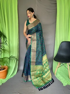 Navy Blue Saree in Patola Silk