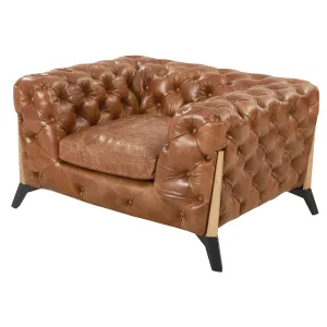 Olivia Contemporary Tufted Chesterfield Arm Chair - Light Brown Leather