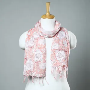 Peach - Sanganeri Block Printed Cotton Stole with Tassels 52