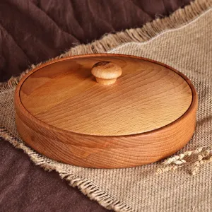 Polished Round Brown Beechwood Decorative Box with Lid - Sylvan Treasure | NOVICA