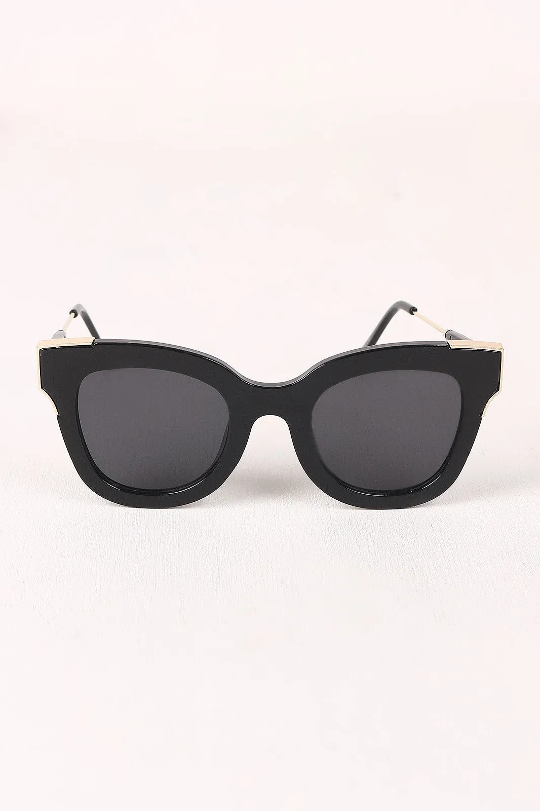 Printed Plastic Frame Metallic Accent Cat Eye Sunglasses