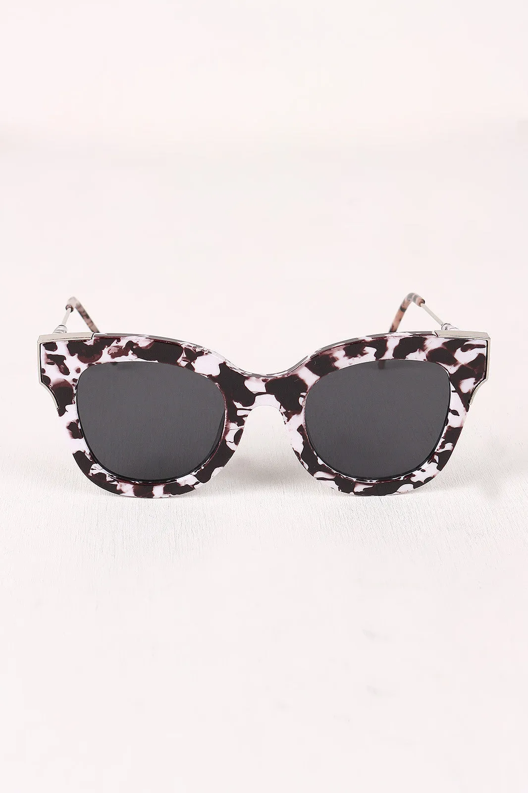 Printed Plastic Frame Metallic Accent Cat Eye Sunglasses