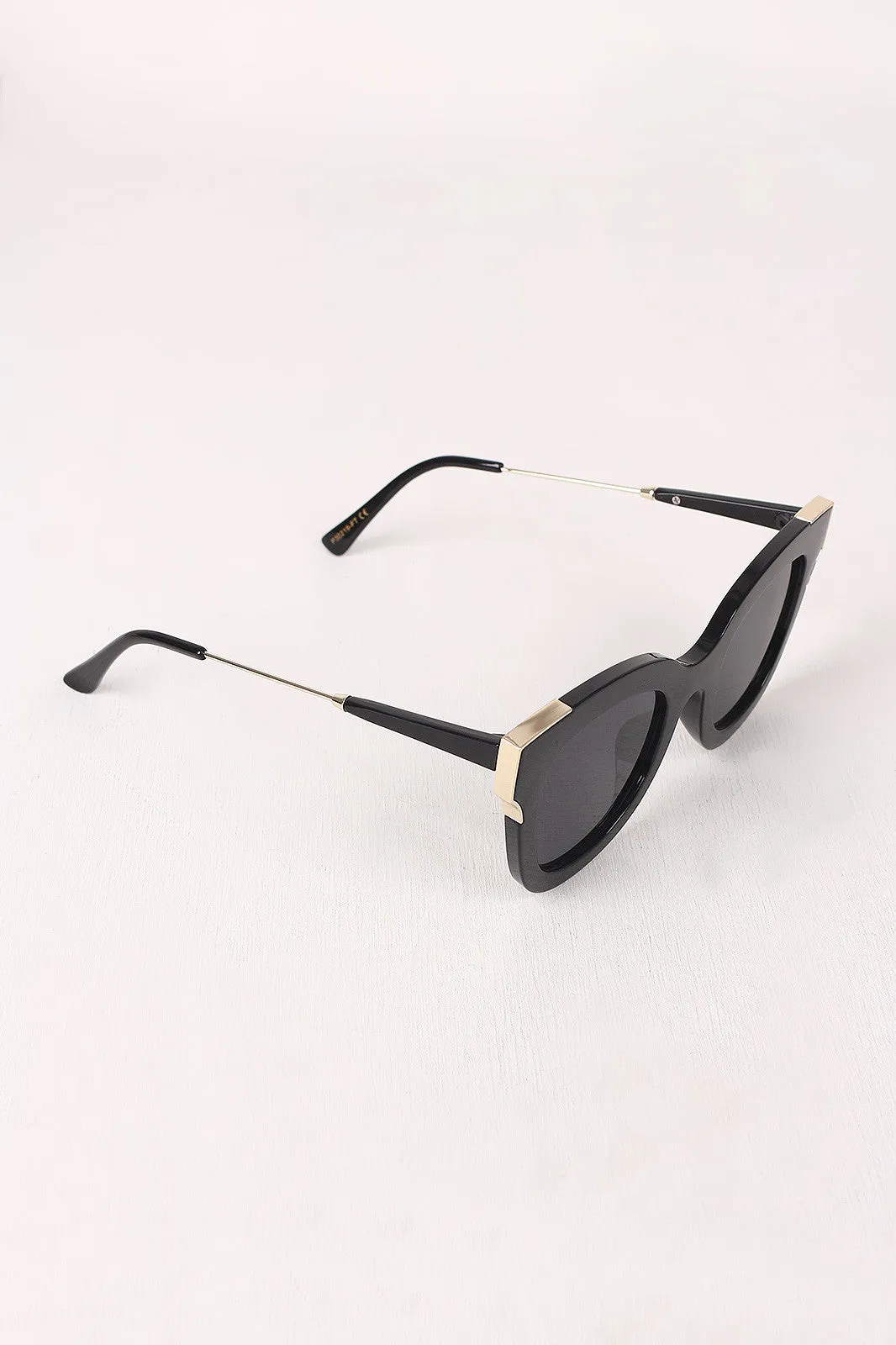 Printed Plastic Frame Metallic Accent Cat Eye Sunglasses