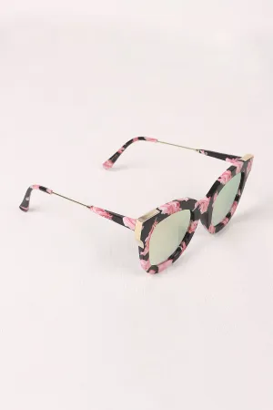 Printed Plastic Frame Metallic Accent Cat Eye Sunglasses