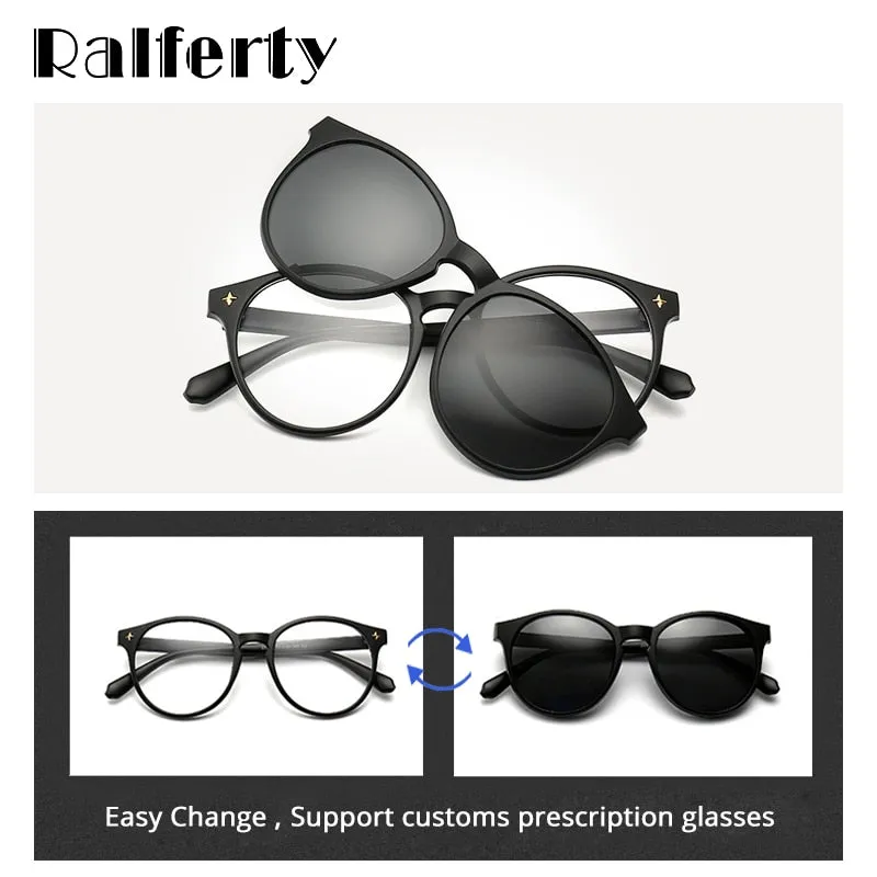 Ralferty Unisex Full Rim Round Polycarbonate Eyeglasses Clip On Sunglasses 2231