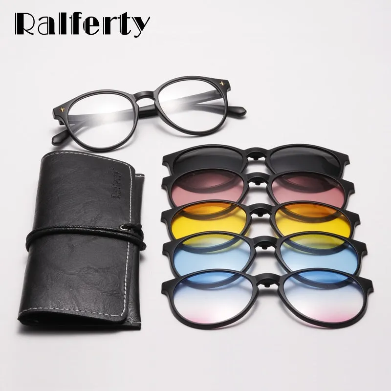 Ralferty Unisex Full Rim Round Polycarbonate Eyeglasses Clip On Sunglasses 2231