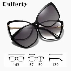 Ralferty Women's Full Rim Square Cat Eye Acetate Eyeglasses With Clip On Sunglasses D95335