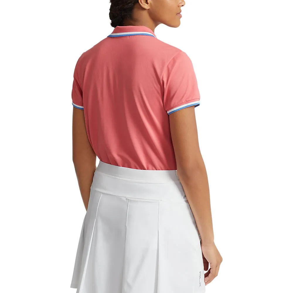 RLX Ralph Lauren Women's Tour Pique Golf Polo Shirt - Desert Rose/White/Hatteras Blue