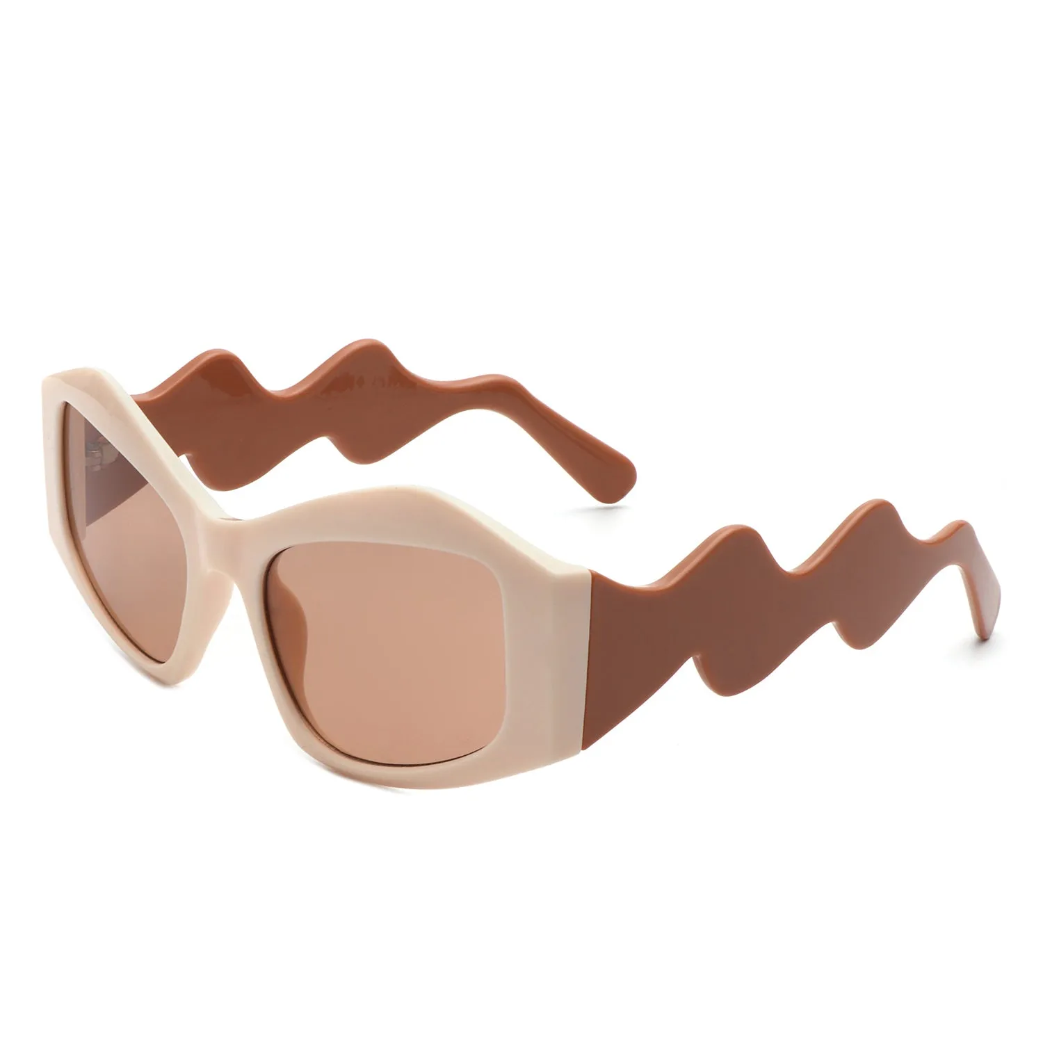 Shimmerz - Oversized Square Irregular Wavy Temple Sunglasses