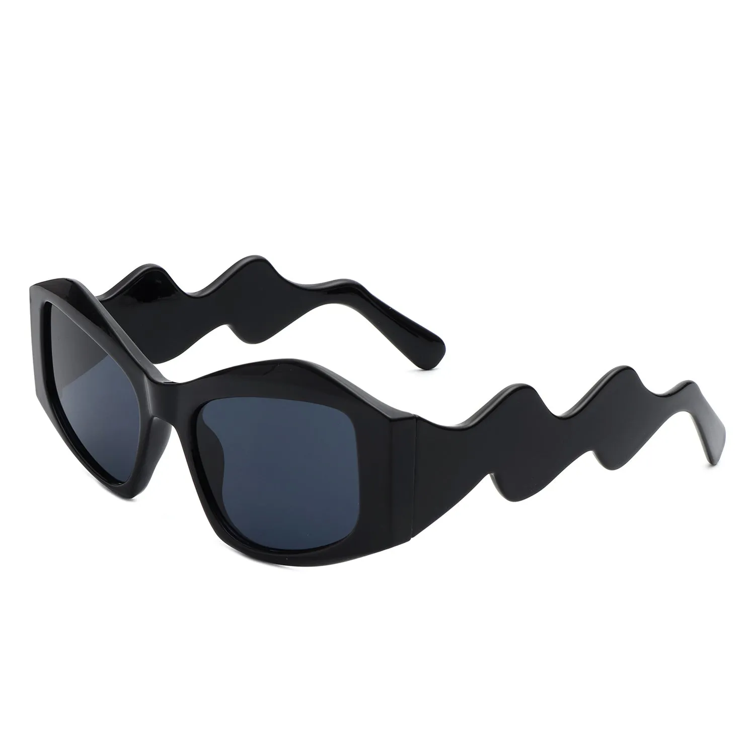 Shimmerz - Oversized Square Irregular Wavy Temple Sunglasses