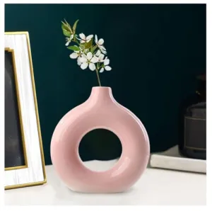 SPHINX Ceramic Donut Vase, Flower Vase Pampas Grass Vase, Vase Home Decor Centrepiece Decor for Home, Office, or Gifts-Vase Only - (Glossy Pink 6 Inches, 1 Piece)