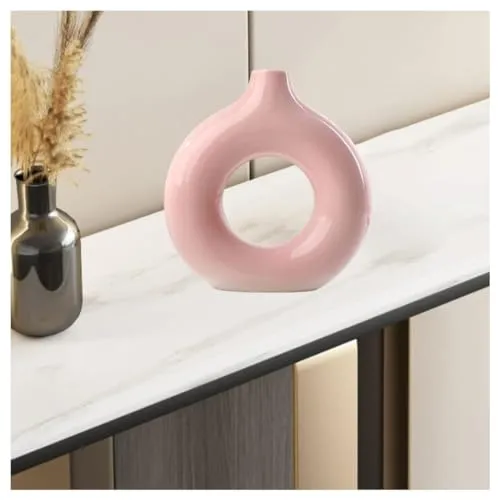 SPHINX Ceramic Donut Vase, Flower Vase Pampas Grass Vase, Vase Home Decor Centrepiece Decor for Home, Office, or Gifts-Vase Only - (Glossy Pink 6 Inches, 1 Piece)