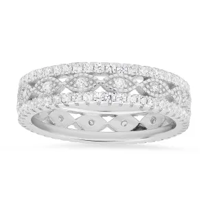 Sterling Silver Vintage CZ Eternity Band Ring