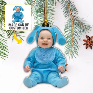 Teesdily | Custom Baby Photo Ornament Baby Kid Christmas Rear View Mirror Charm Personalized Custom Shaped Acrylic Photo Ornament Baby Keepsake