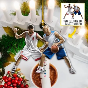 Teesdily | Customized Basketball Sports Fan Gift Christmas Hanging Ornament Basketball Player Gift Custom Photo Cutout Ornament Sport Lover Gifts