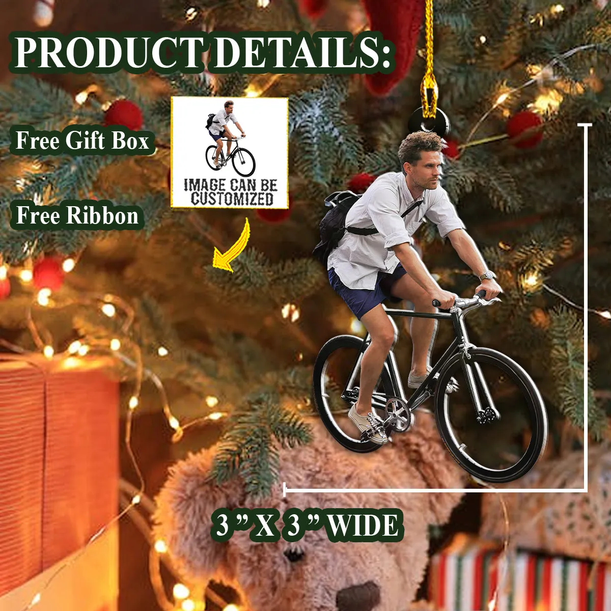 Teesdily | Customized Cycling Lover Christmas Ornament Cyclist Gift Hanging Ornament Personalized Custom Shaped Acrylic Photo Ornament