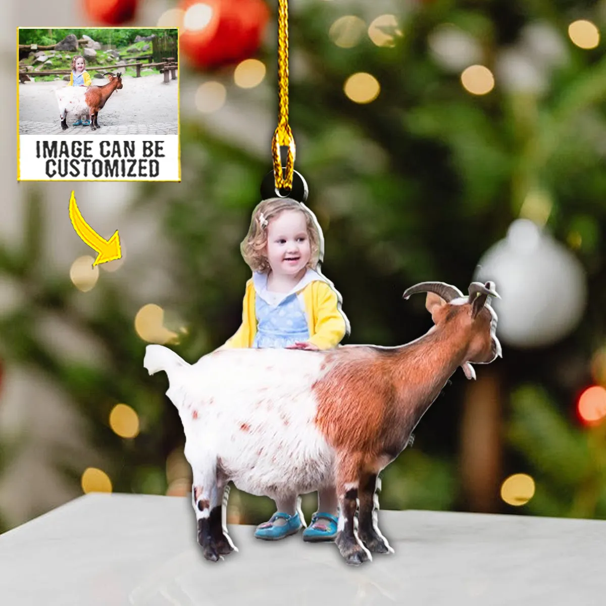 Teesdily | Customized Photo Baby Kid Farm Ornament Goat Ornament Christmas Gift For Kids Personalized Custom Shaped Acrylic Photo Ornament