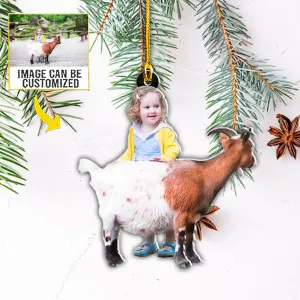 Teesdily | Customized Photo Baby Kid Farm Ornament Goat Ornament Christmas Gift For Kids Personalized Custom Shaped Acrylic Photo Ornament