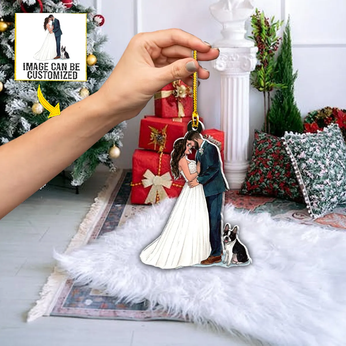 Teesdily | Customized Photo Bride And Groom Christmas Ornament First Christmas Married Ornament Newlywed Gift For Christmas Custom Photo Car Ornament