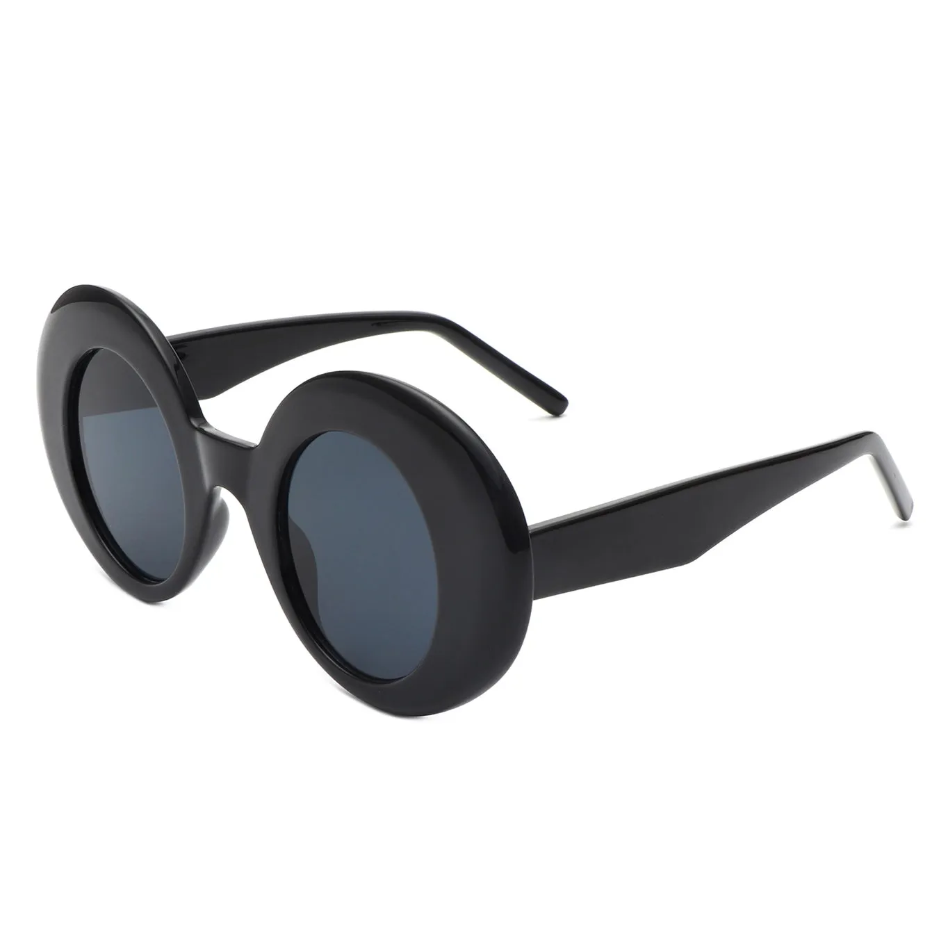 Thick Frame Round Sunglasses - Black