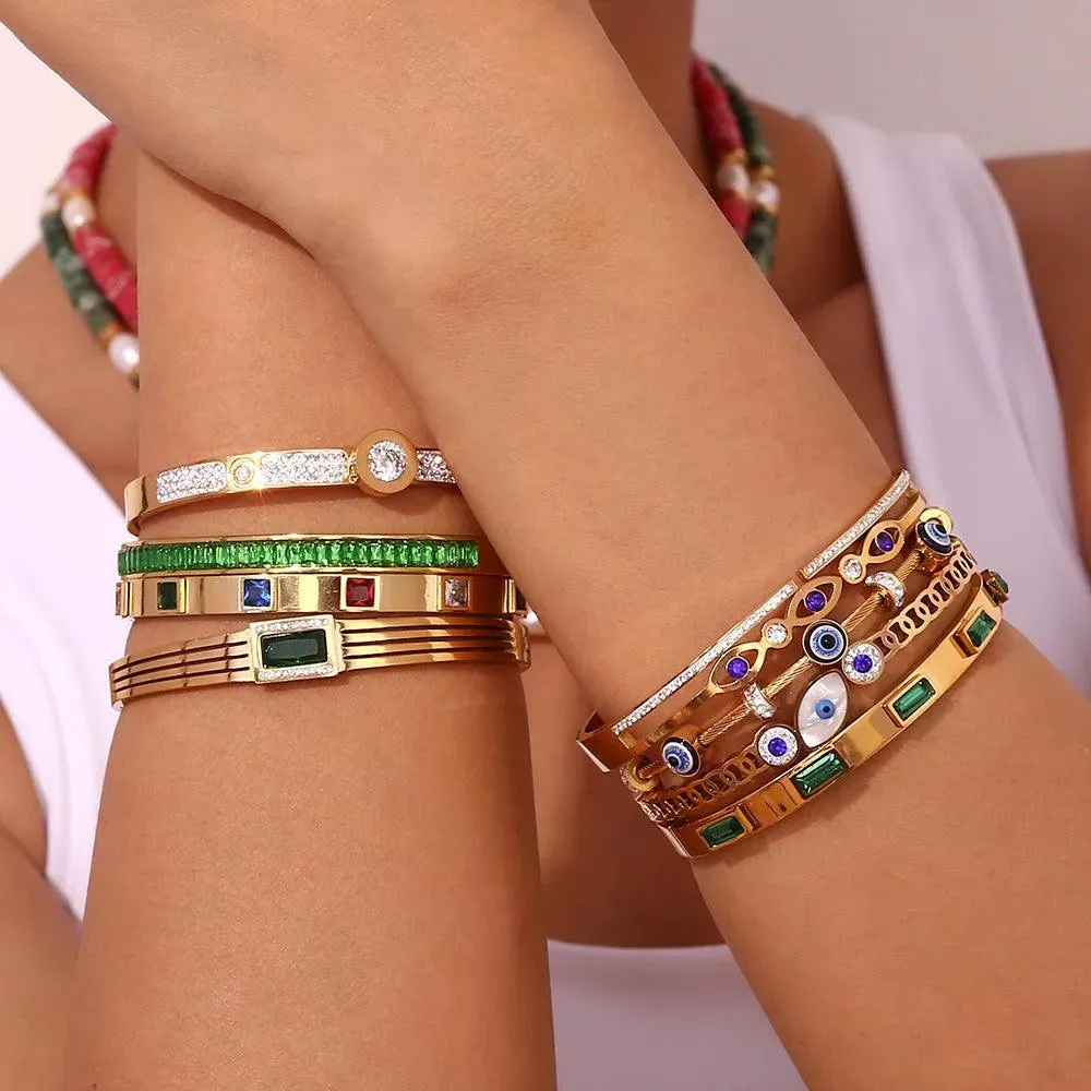 Trendy Gold-Plated Geometric Bangles – Hypoallergenic Women's Jewelry