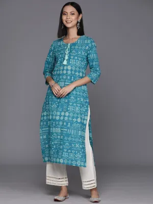 Varanga Women Blue & Off White Printed Straight Kurta