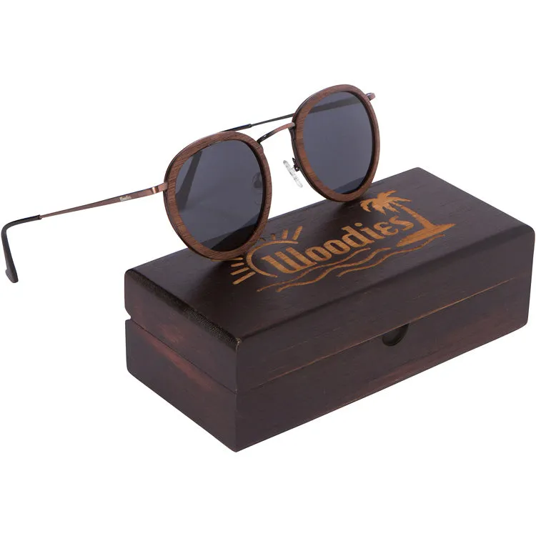 Walnut Wood and Copper Round Sunglasses with Polarized Lens and Wood Display Box