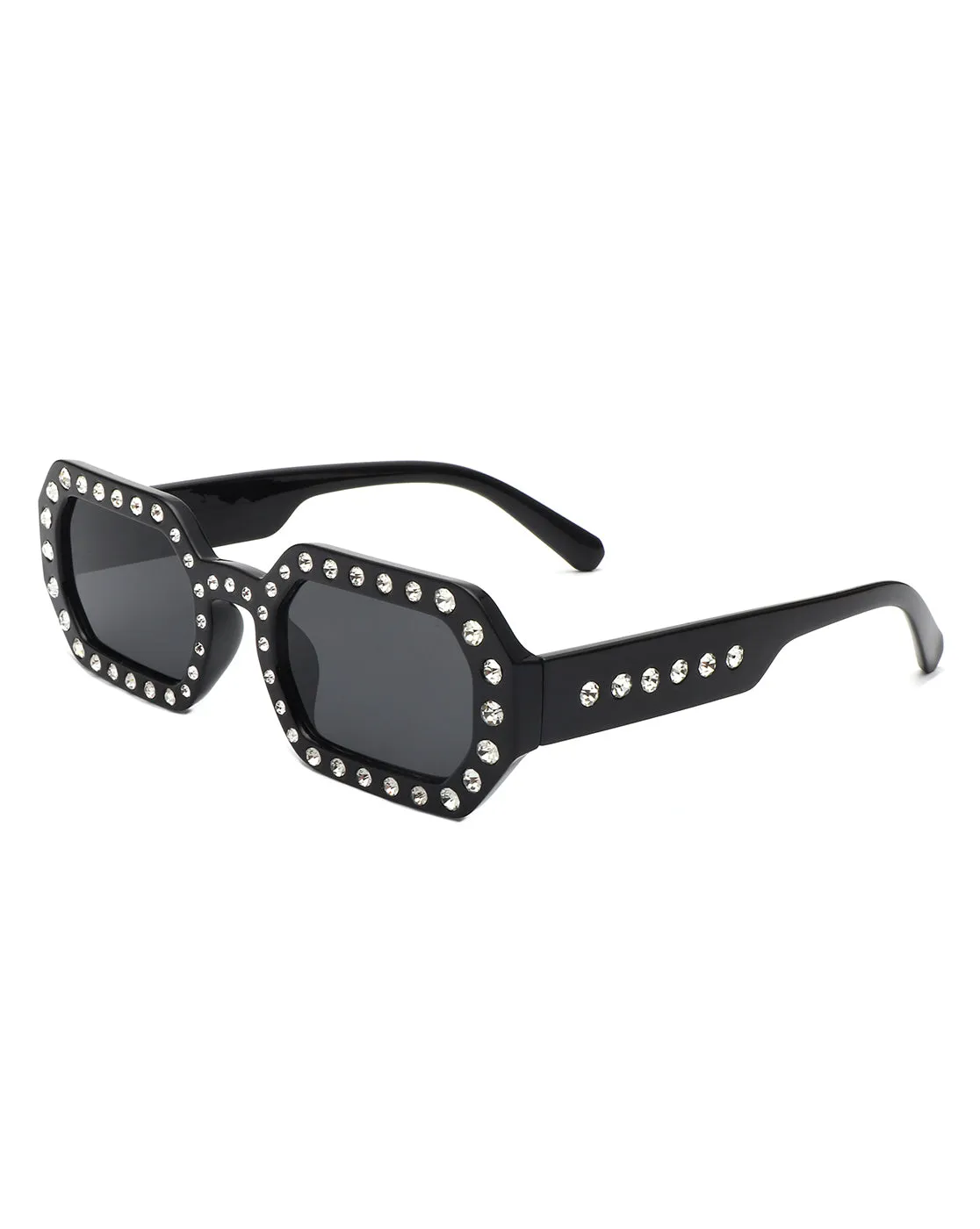 Whisp - Square Retro Rhinestone Tinted Geometric Fashion Sunglasses