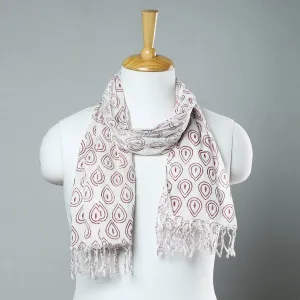 White - Sanganeri Block Printed Cotton Stole with Tassels 264