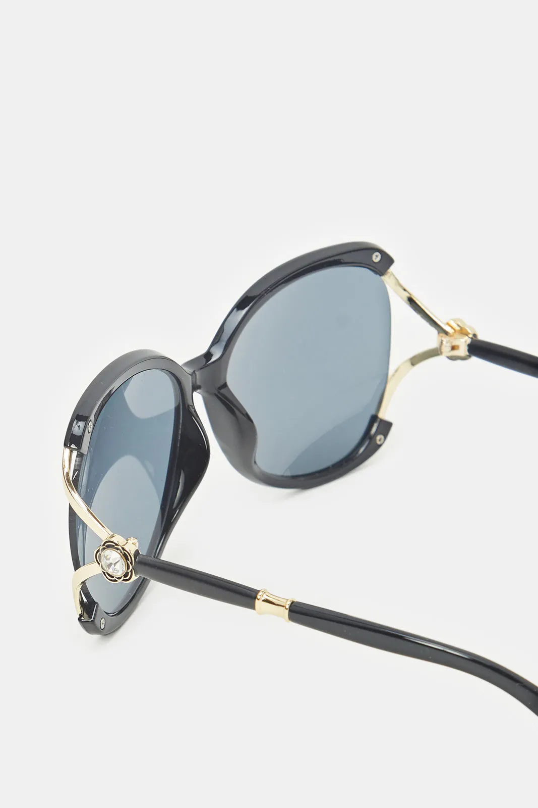 Women Black Embellished Oversized Sunglasses