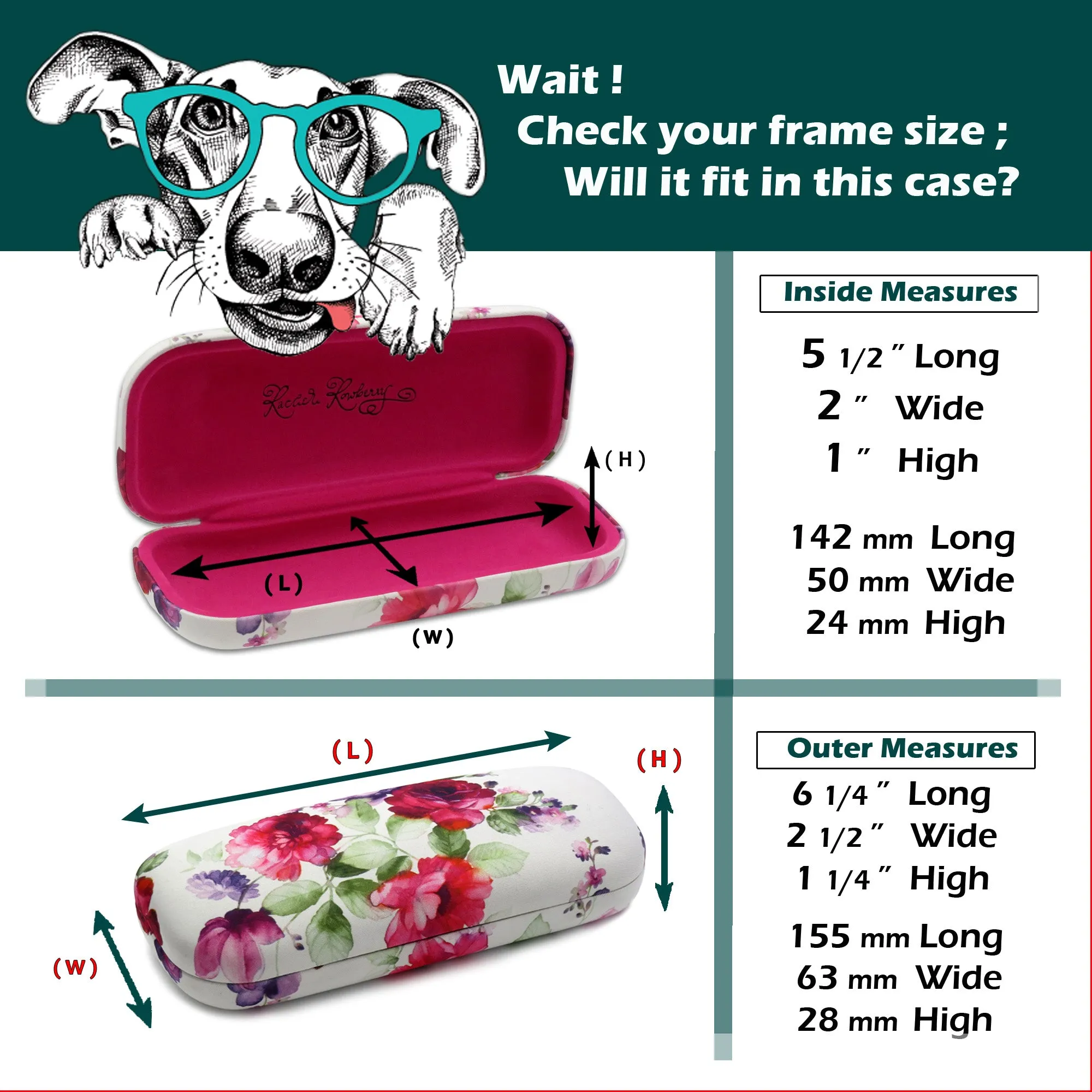 Women glasses case - Hard Floral Eyeglasses Case with Pouch & Cloth - Medium Frames (AS126 Cranberry Rose)