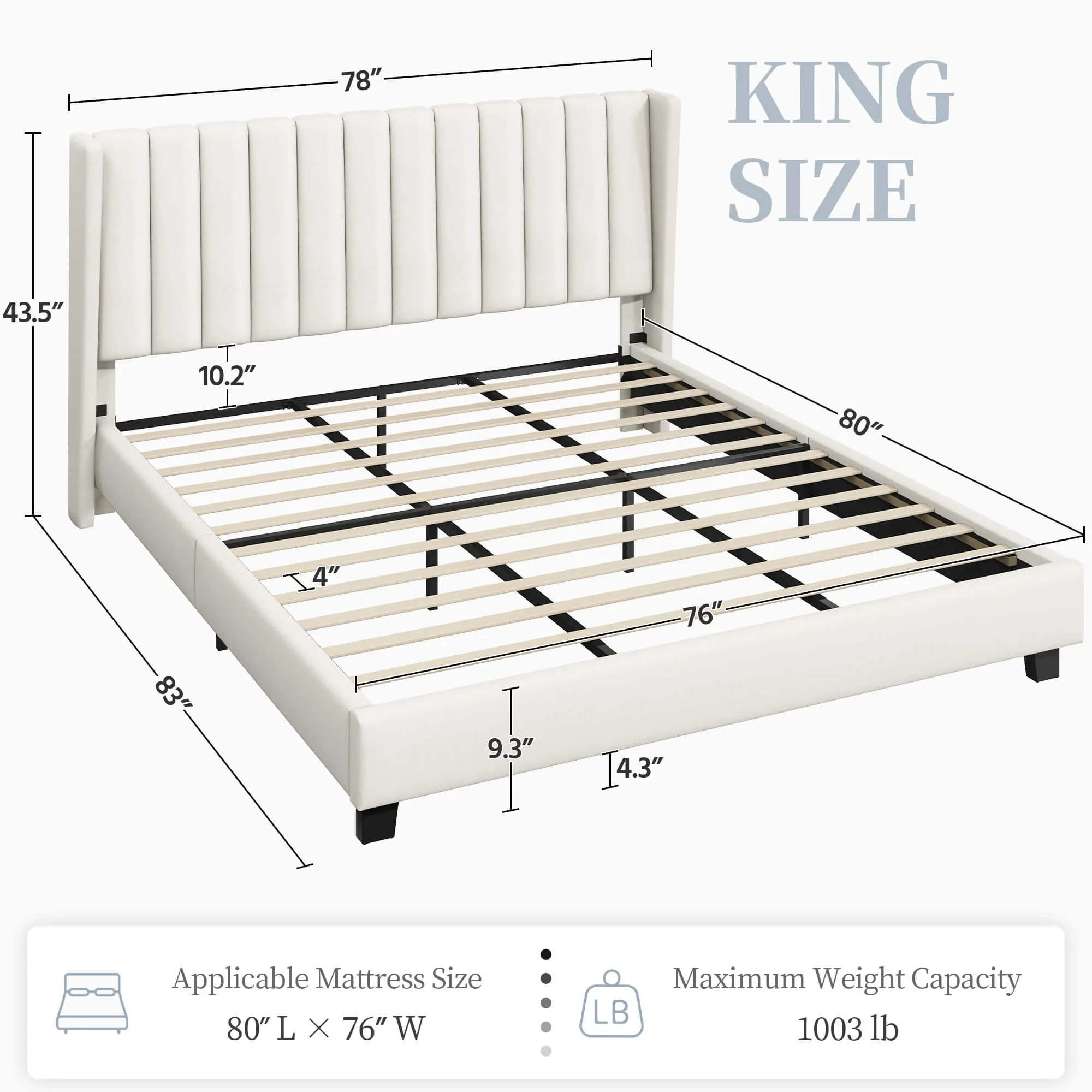 Yaheetech Upholstered Bed Frame with Wing Side